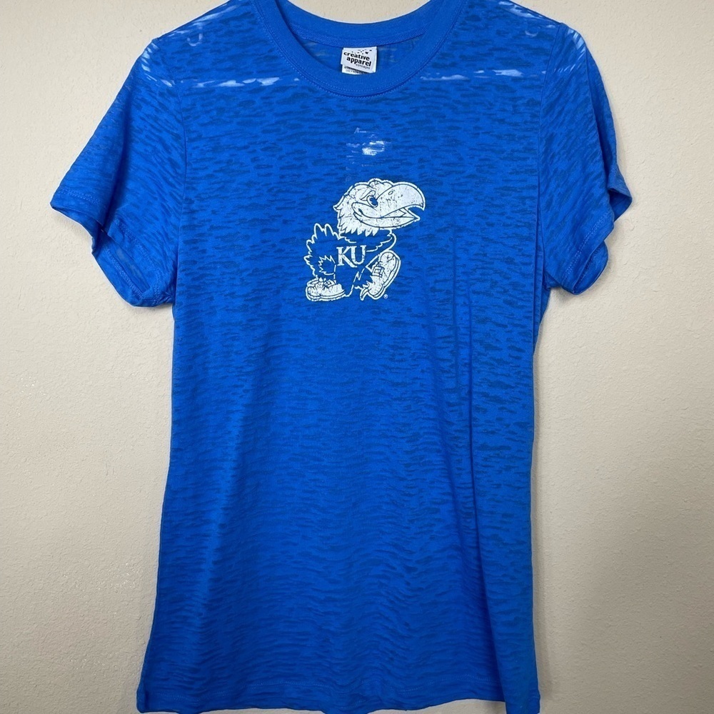 Kansas Jayhawks KU NCAA Women's Creative Apparel burnout short sleeve, sz L, NWT